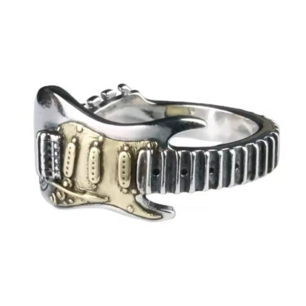 925 Silver Plated Guitar Ring Punk Metal Music Men's Christmas Birthday Gift NEW